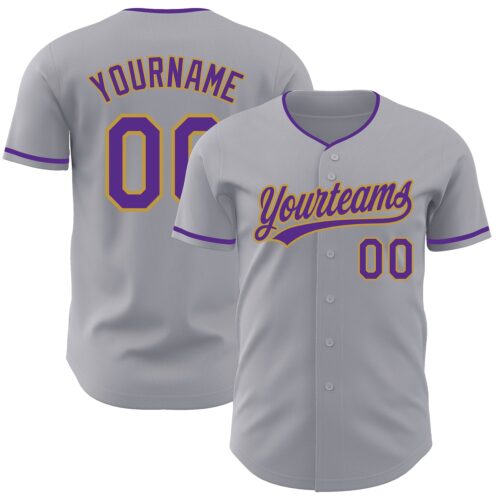 Gray1236 Custom Gray Purple-Old Gold Authentic Baseball Jersey