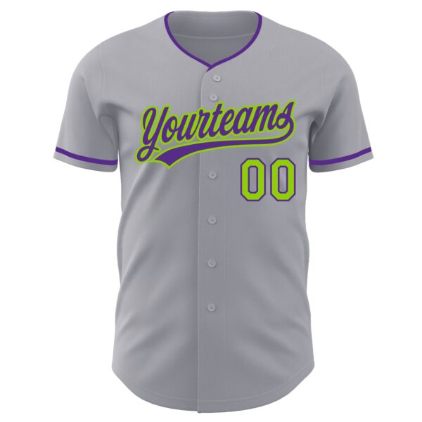 Custom Gray Purple-Neon Green Authentic Baseball Jersey
