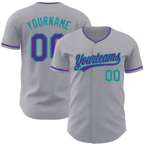 Gray1238 Custom Gray Purple-Teal Authentic Baseball Jersey