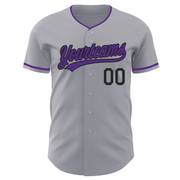 Custom Gray Purple-Black Authentic Baseball Jersey