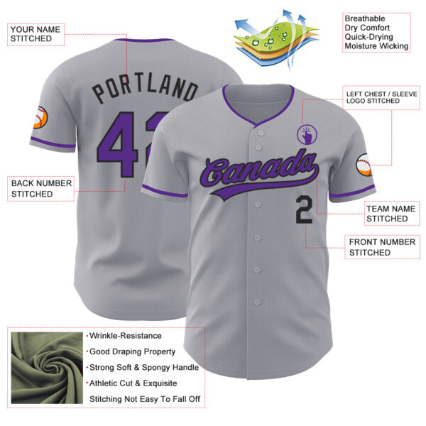Custom Gray Purple-Black Authentic Baseball Jersey