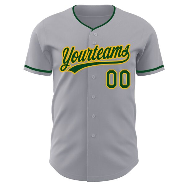 Custom Gray Green-Gold Authentic Baseball Jersey