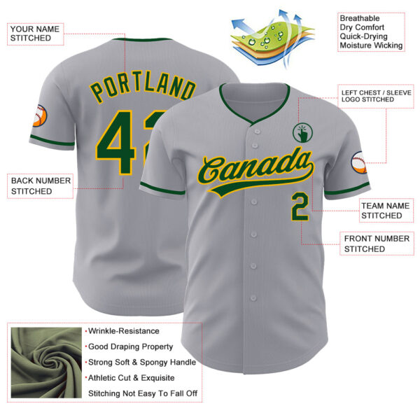 Custom Gray Green-Gold Authentic Baseball Jersey