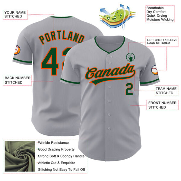 Custom Gray Green-Orange Authentic Baseball Jersey
