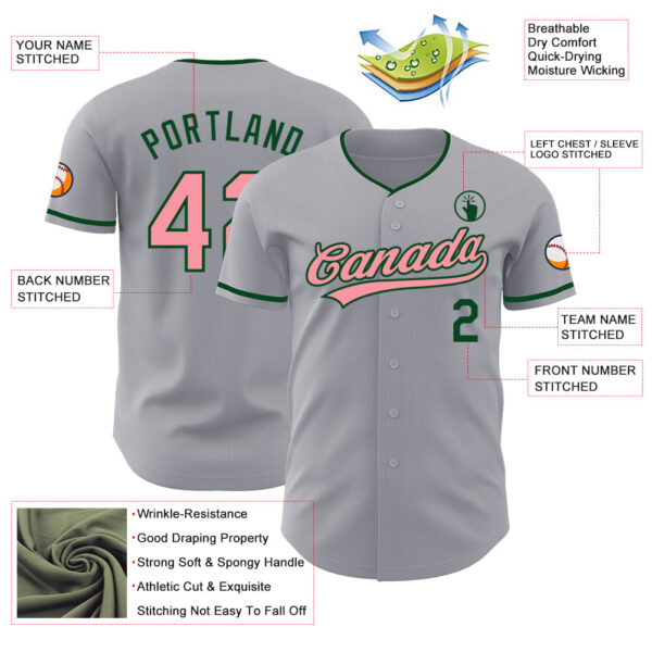 Custom Gray Medium Pink-Green Authentic Baseball Jersey