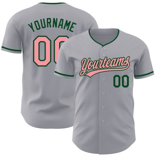 Gray1242 Custom Gray Medium Pink-Green Authentic Baseball Jersey