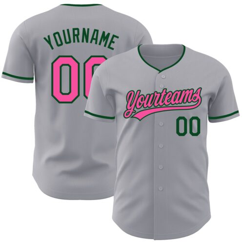 Gray1243 Custom Gray Pink-Green Authentic Baseball Jersey