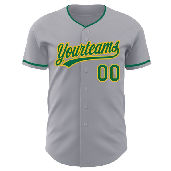 Custom Gray Kelly Green-Gold Authentic Baseball Jersey