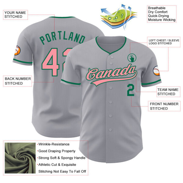 Custom Gray Medium Pink-Kelly Green Authentic Baseball Jersey
