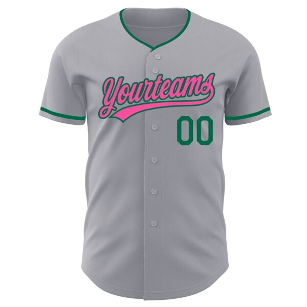 Custom Gray Pink-Kelly Green Authentic Baseball Jersey