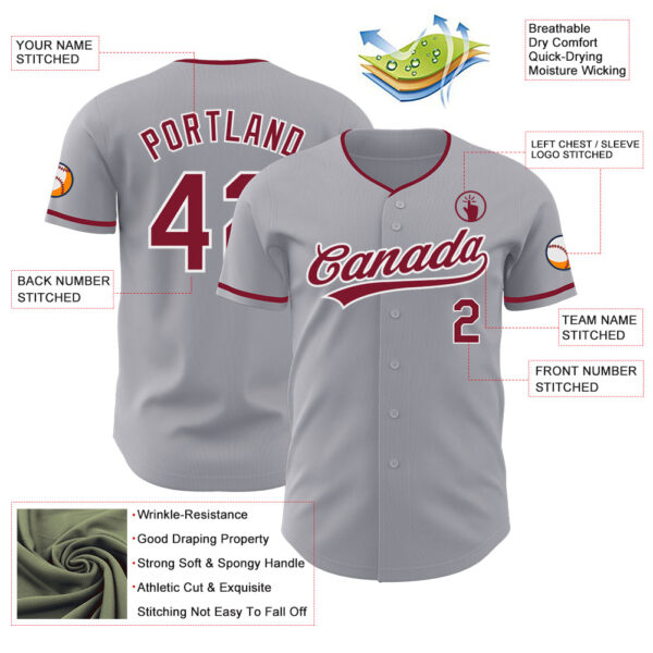 Custom Gray Crimson-White Authentic Baseball Jersey