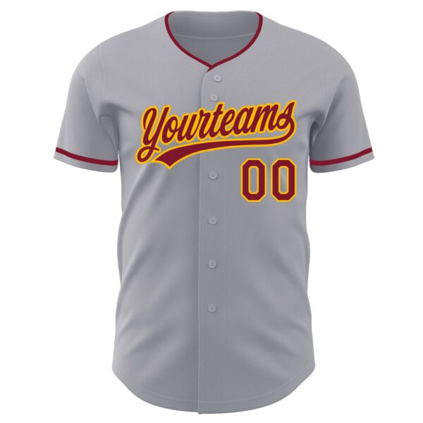 Custom Gray Crimson-Gold Authentic Baseball Jersey