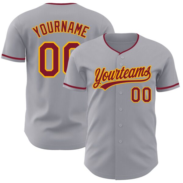 Custom Gray Crimson-Gold Authentic Baseball Jersey