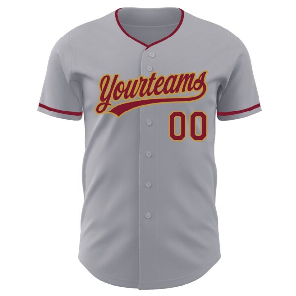 Custom Gray Crimson-Old Gold Authentic Baseball Jersey