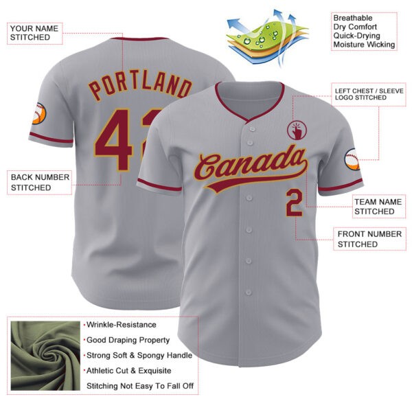 Custom Gray Crimson-Old Gold Authentic Baseball Jersey