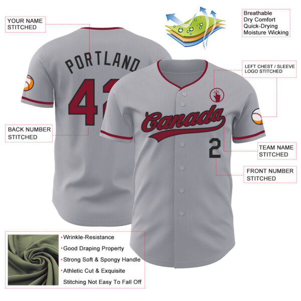 Custom Gray Crimson-Black Authentic Baseball Jersey