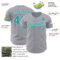 Custom Gray Teal-White Authentic Baseball Jersey