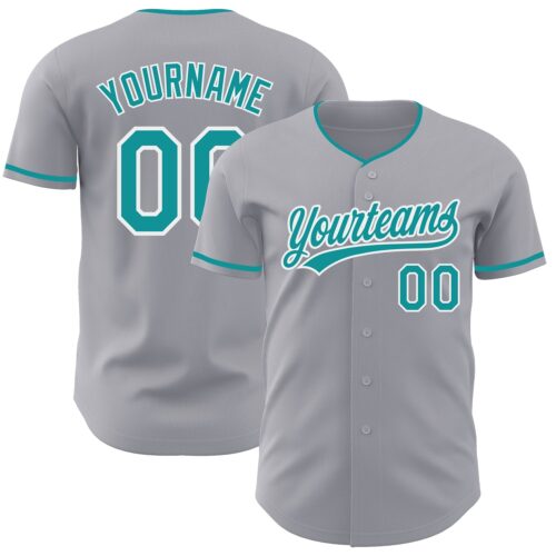 Gray1253 Custom Gray Teal-White Authentic Baseball Jersey