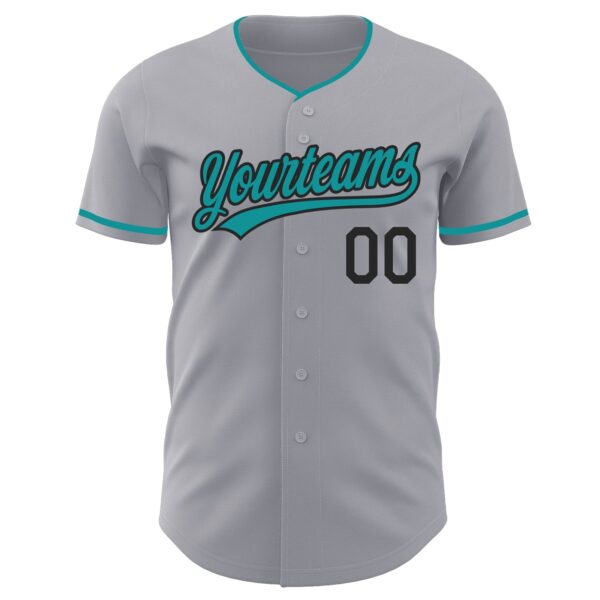 Custom Gray Teal-Black Authentic Baseball Jersey
