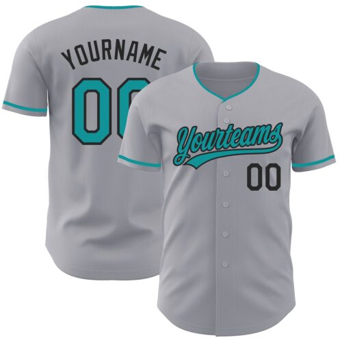 Gray1254 Custom Gray Teal-Black Authentic Baseball Jersey