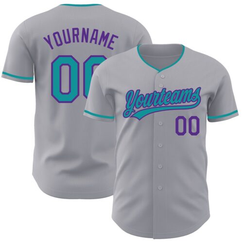 Gray1255 Custom Gray Teal-Purple Authentic Baseball Jersey