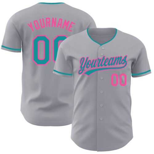 Gray1256 Custom Gray Teal-Pink Authentic Baseball Jersey