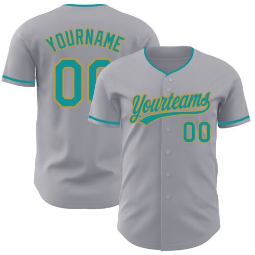 Gray1257 Custom Gray Teal-Old Gold Authentic Baseball Jersey