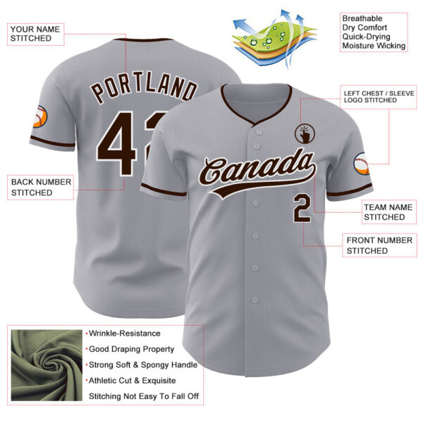 Custom Gray Brown-White Authentic Baseball Jersey