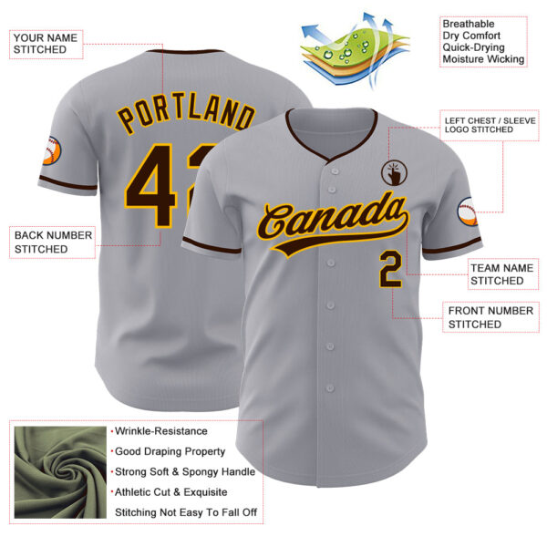 Custom Gray Brown-Gold Authentic Baseball Jersey