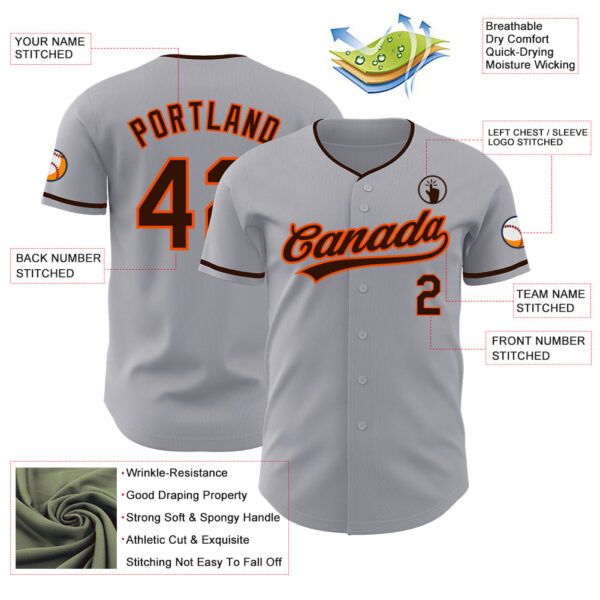 Custom Gray Brown-Orange Authentic Baseball Jersey
