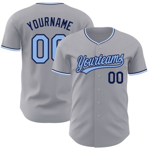 Gray1261 Custom Gray Light Blue Navy-White Authentic Baseball Jersey