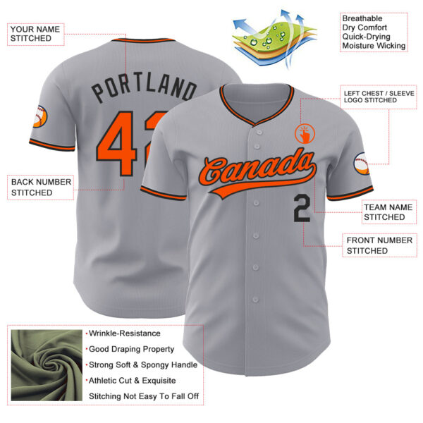 Custom Gray Orange-Black Authentic Baseball Jersey