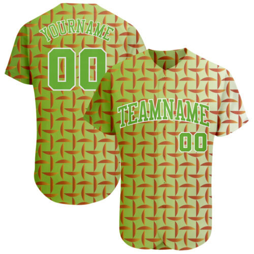 Green0129 Custom Green Neon Green-White 3D Pattern Design Authentic Baseball Jersey
