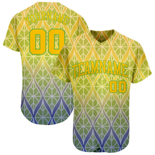 Green0130 Custom Green Gold-Neon Green 3D Pattern Design Authentic Baseball Jersey