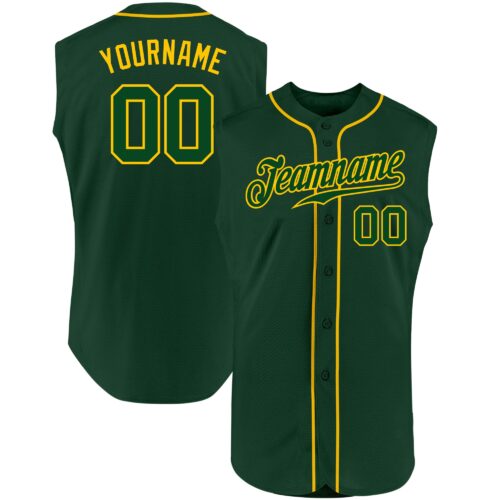 Green0136 Custom Green Green-Gold Authentic Sleeveless Baseball Jersey