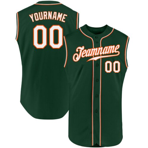 Green0139 Custom Green White-Orange Authentic Sleeveless Baseball Jersey
