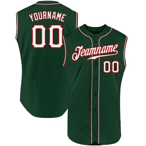 Green0142 Custom Green White-Red Authentic Sleeveless Baseball Jersey