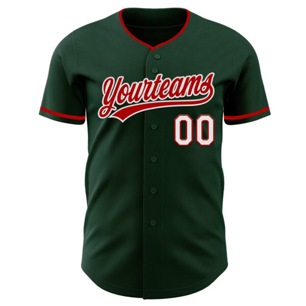 Custom Green Red-White Authentic Baseball Jersey