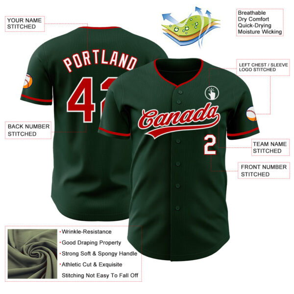 Custom Green Red-White Authentic Baseball Jersey