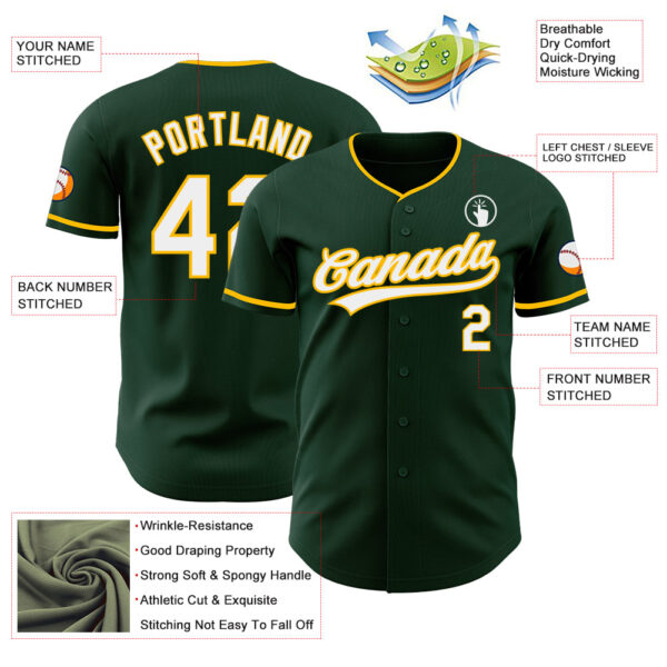 Custom Green White-Gold Authentic Baseball Jersey