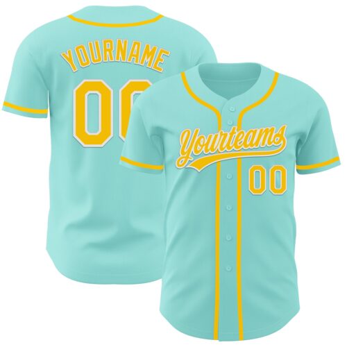 IceBlue0003 Custom Ice Blue Yellow-White Authentic Baseball Jersey