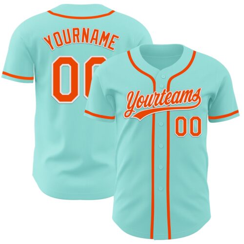IceBlue0005 Custom Ice Blue Orange-White Authentic Baseball Jersey