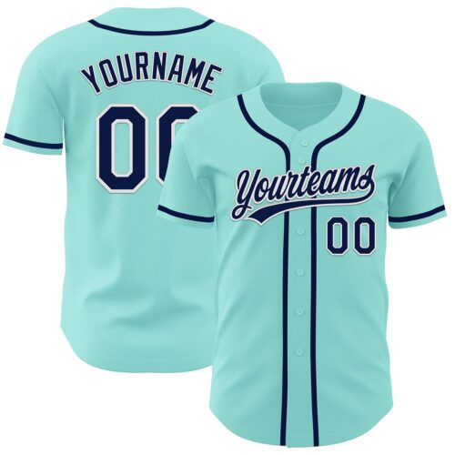 IceBlue0006 Custom Ice Blue Navy-White Authentic Baseball Jersey