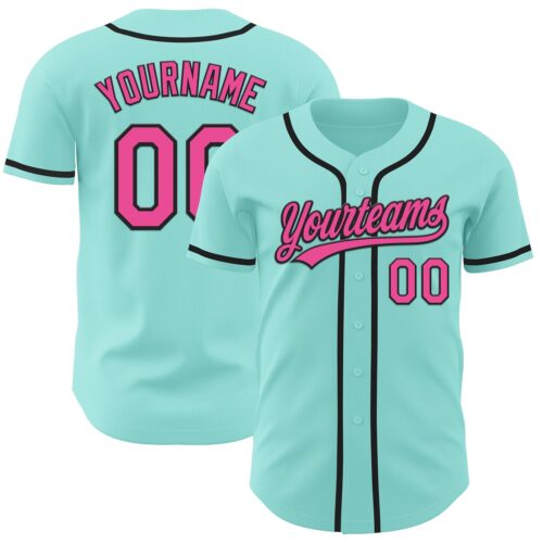 IceBlue0008 Custom Ice Blue Pink-Black Authentic Baseball Jersey