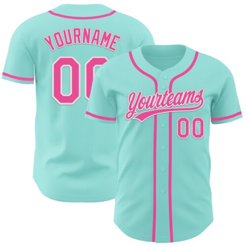 IceBlue0009 Custom Ice Blue Pink-White Authentic Baseball Jersey