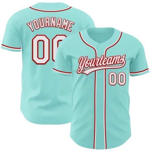 IceBlue0016 Custom Ice Blue White-Red Authentic Baseball Jersey