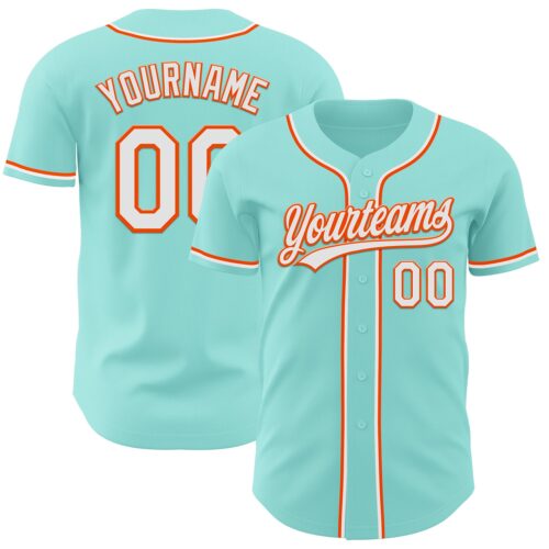 IceBlue0020 Custom Ice Blue White-Orange Authentic Baseball Jersey