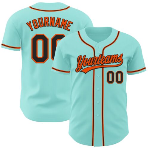IceBlue0021 Custom Ice Blue Black-Orange Authentic Baseball Jersey