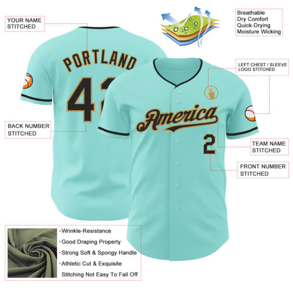 Custom Ice Blue Black-Old Gold Authentic Baseball Jersey