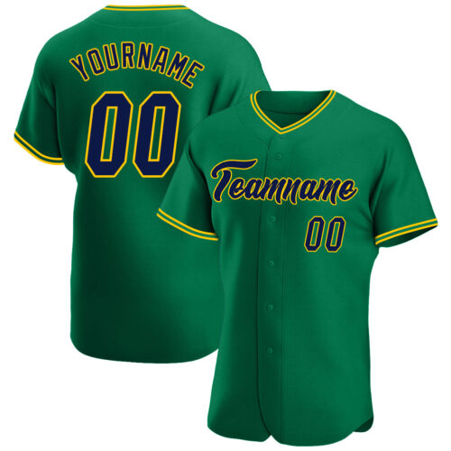 KellyGreen0215 Custom Kelly Green Navy-Gold Authentic Baseball Jersey